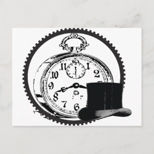 steampunk clock,gear,hat postcard