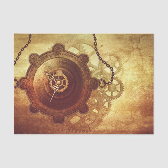 Steampunk Clock Gears and Chains Tissue Paper (Front)