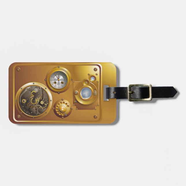 Steampunk clock luggage tag (Front Horizontal)