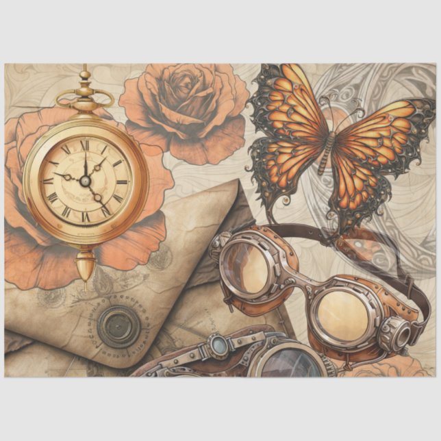 Steampunk Clock | Monarch | Victorian | Goggles Tissue Paper (Front)