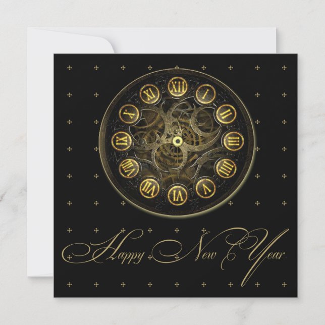 Steampunk Clock New Years Eve Party Invitation (Front)