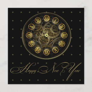 Steampunk Clock New Years Eve Party Invitation