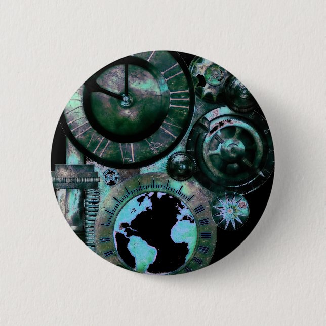 Steampunk Clock Pinback Button (Front)