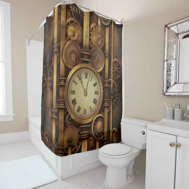 Steampunk Clock Shower Curtain (In Situ)