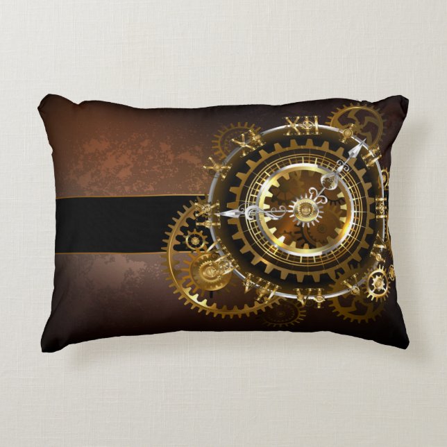 Steampunk clock with antique gears accent pillow (Front)