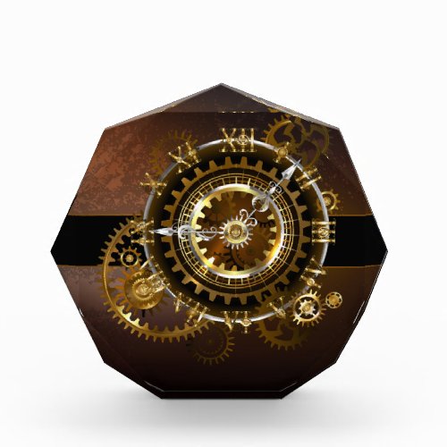 Steampunk clock with antique gears acrylic award