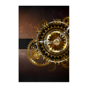 Steampunk clock with antique gears acrylic print