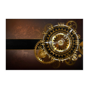 Steampunk clock with antique gears acrylic print