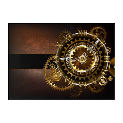 Steampunk clock with antique gears acrylic print