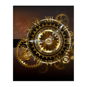 Steampunk clock with antique gears acrylic print