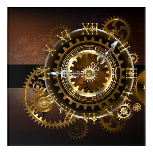 Steampunk clock with antique gears acrylic print