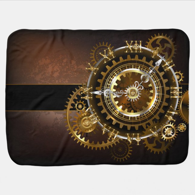 Steampunk clock with antique gears baby blanket (Horizontal)