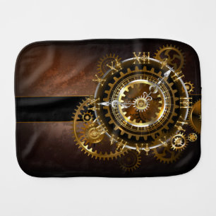 Steampunk clock with antique gears baby burp cloth