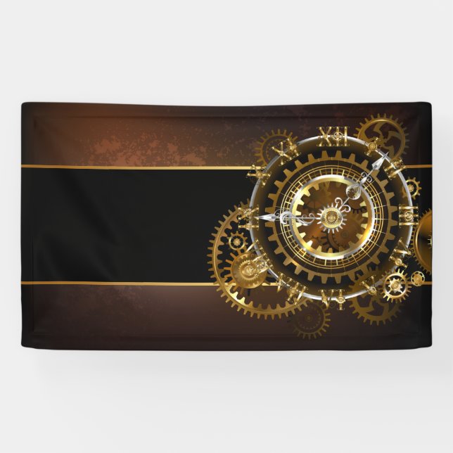 Steampunk clock with antique gears banner (Horizontal)