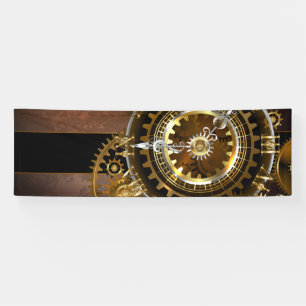 Steampunk clock with antique gears banner