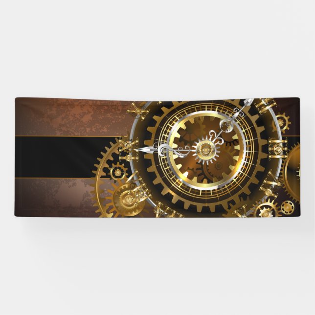 Steampunk clock with antique gears banner (Horizontal)