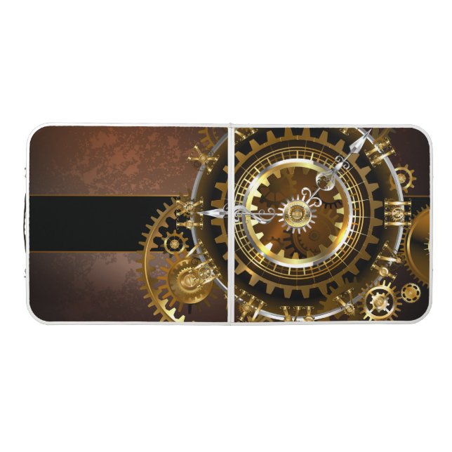 Steampunk clock with antique gears beer pong table (Top)