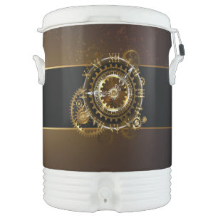 Steampunk clock with antique gears beverage cooler