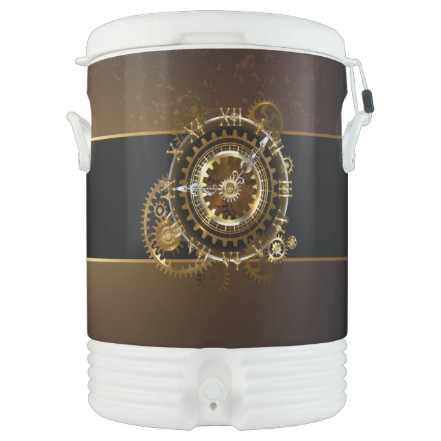 Steampunk clock with antique gears beverage cooler (Front)