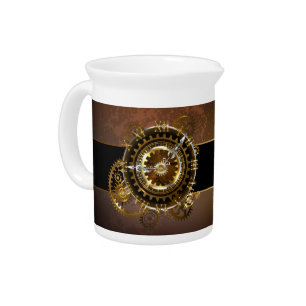Steampunk clock with antique gears beverage pitcher