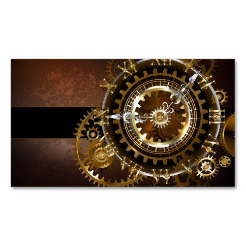 Steampunk clock with antique gears business card magnet