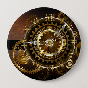 Steampunk clock with antique gears button