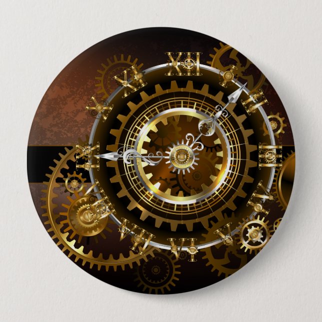 Steampunk clock with antique gears button (Front)