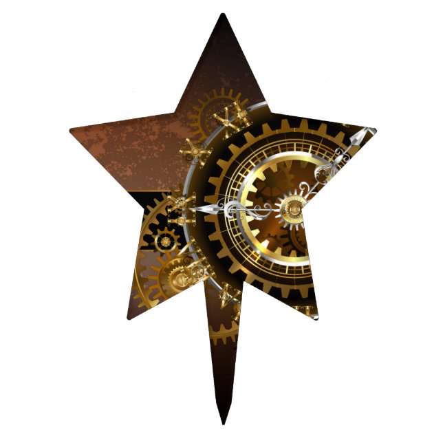 Steampunk clock with antique gears cake topper (Front)