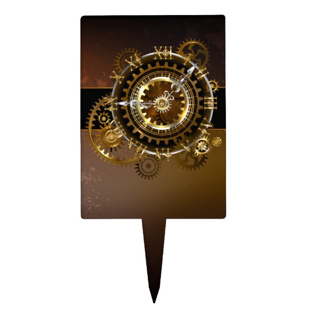 Steampunk clock with antique gears cake topper (Front)