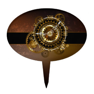 Steampunk clock with antique gears cake topper