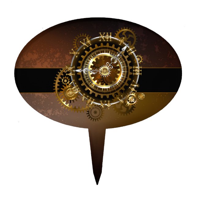Steampunk clock with antique gears cake topper (Front)