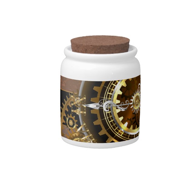 Steampunk clock with antique gears candy jar (Front)