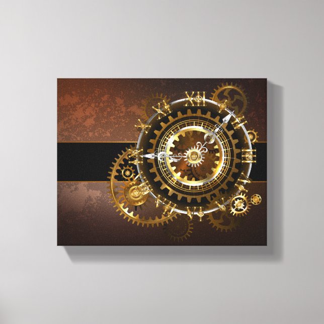 Steampunk clock with antique gears canvas print (Front)