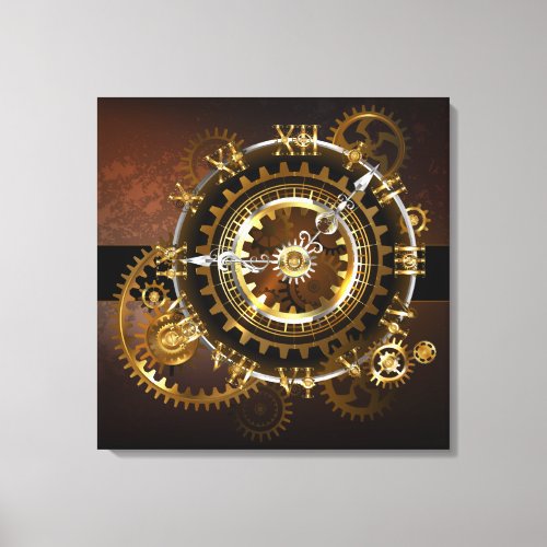 Steampunk clock with antique gears canvas print