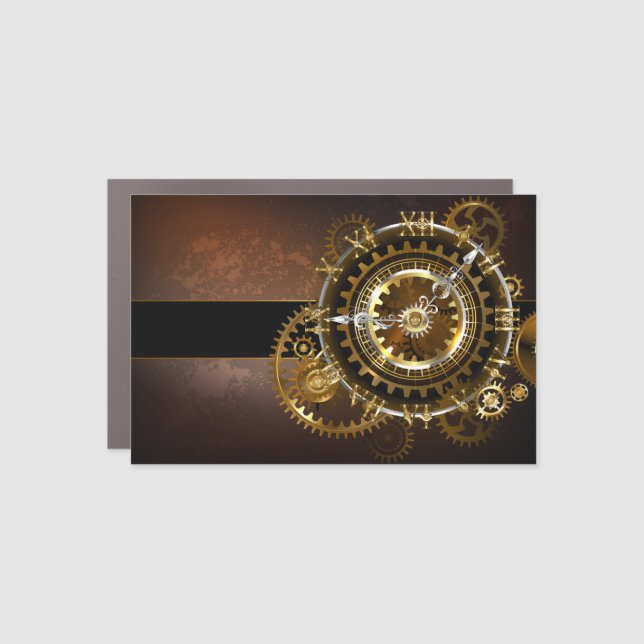 Steampunk clock with antique gears car magnet (Front)