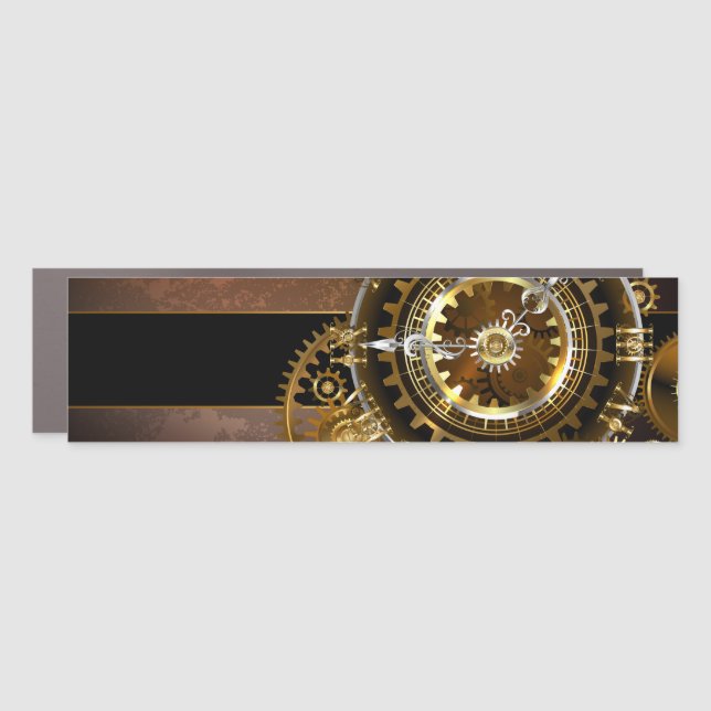 Steampunk clock with antique gears car magnet (Front)