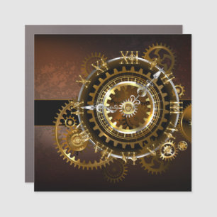 Steampunk clock with antique gears car magnet