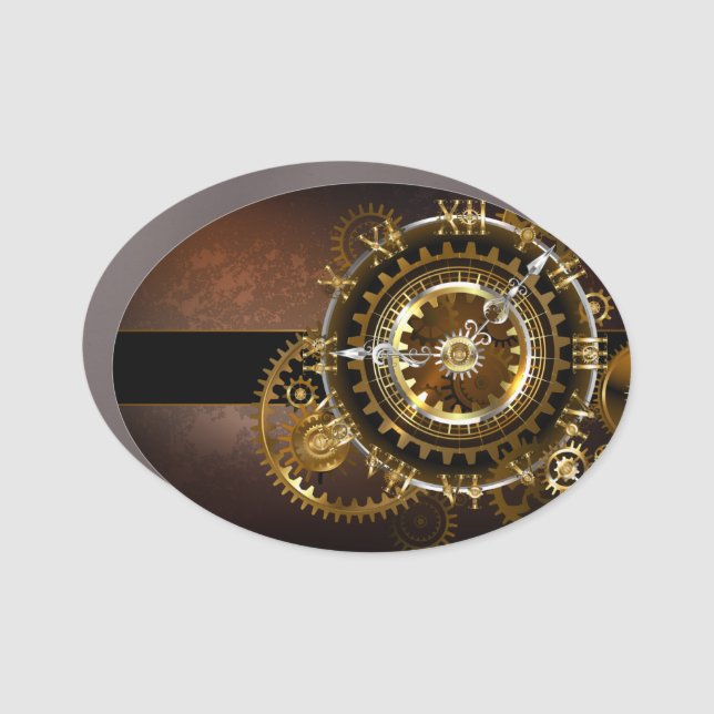 Steampunk clock with antique gears car magnet (Front)