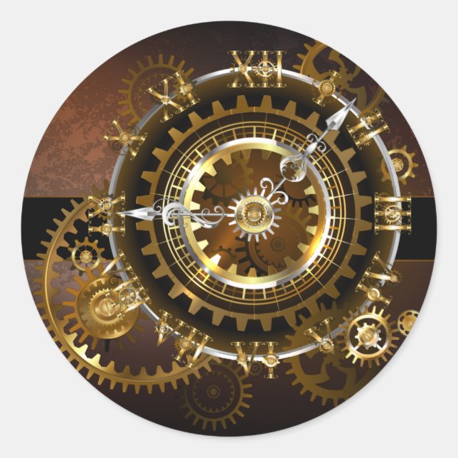 Steampunk clock with antique gears classic round sticker (Front)