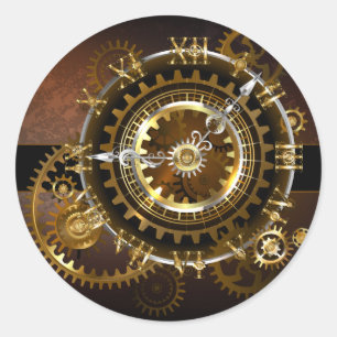 Steampunk clock with antique gears classic round sticker