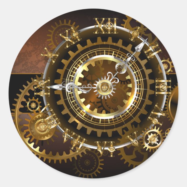 Steampunk clock with antique gears classic round sticker (Front)