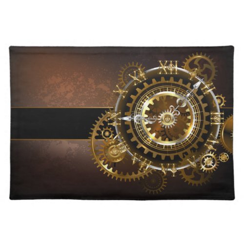 Steampunk clock with antique gears cloth placemat
