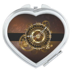 Steampunk clock with antique gears compact mirror