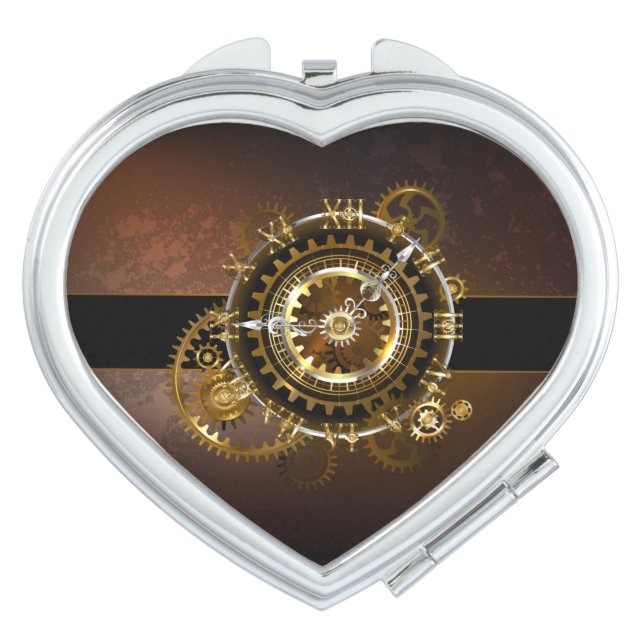 Steampunk clock with antique gears compact mirror (Front)