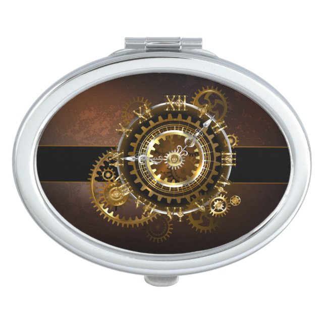 Steampunk clock with antique gears compact mirror (Front)