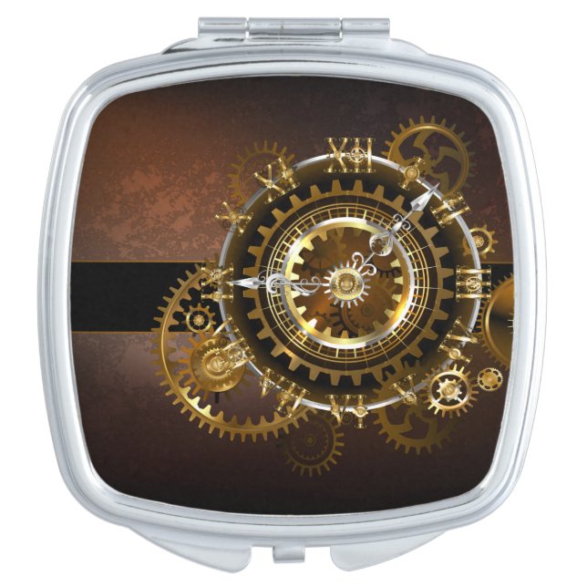 Steampunk clock with antique gears compact mirror (Front)