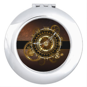Steampunk clock with antique gears compact mirror