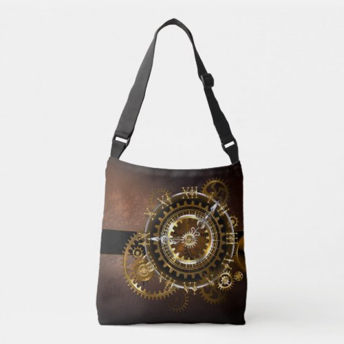 Steampunk clock with antique gears crossbody bag