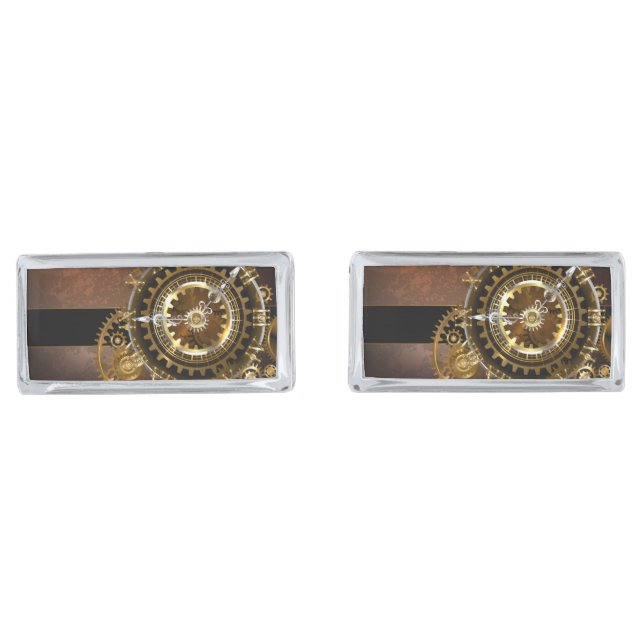 Steampunk clock with antique gears cufflinks (Front)
