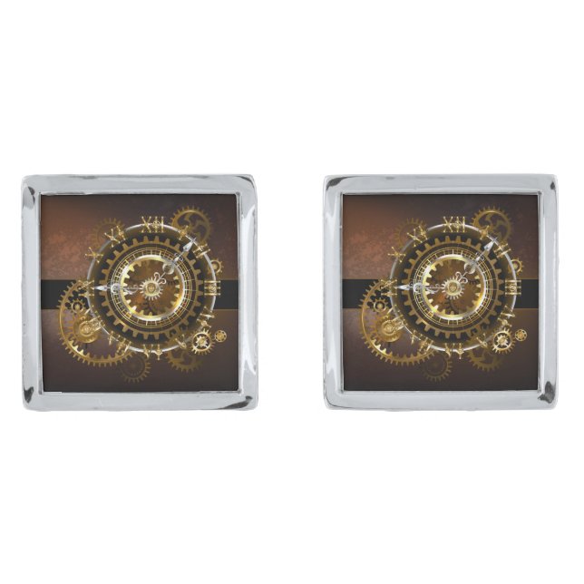 Steampunk clock with antique gears cufflinks (Front)